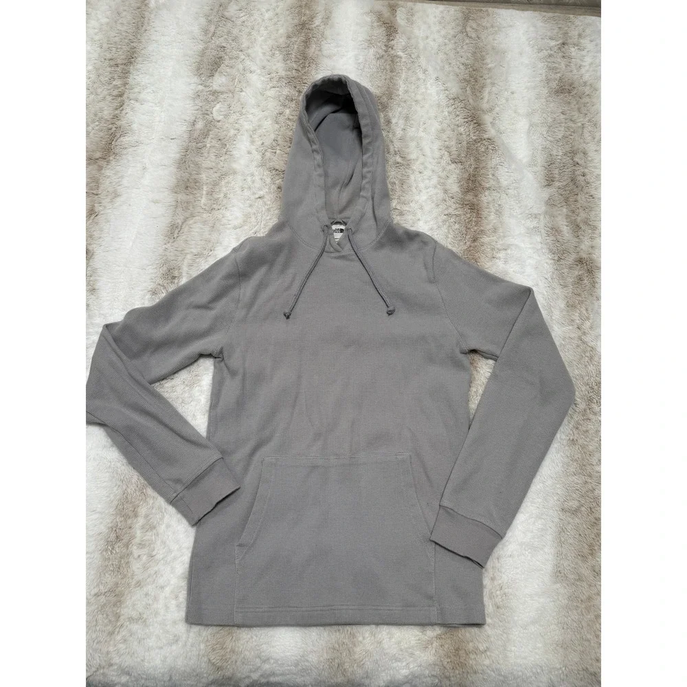 The North Face Waffle Knit Hoodie Mens M Gray Good Thermal Pullover 21x28
